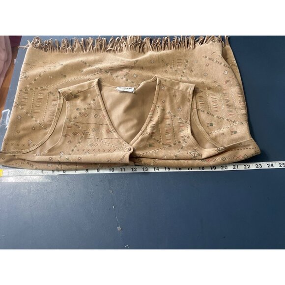 Tan Fringe Button-Up Vest 1X Bentley Plus Aztec Southwestern Rodeo - Picture 4 of 11